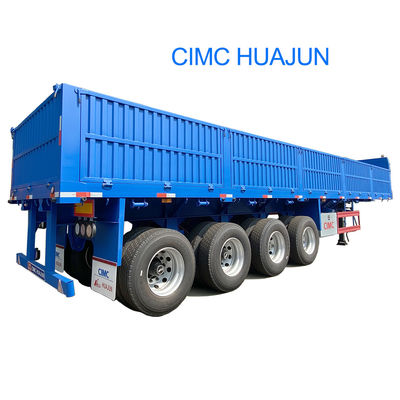 Semi-remorque à 4 essieux à plateau à paroi latérale de 1000 mm, charge utile maximale de 60 tonnes de pneus 12.00R20