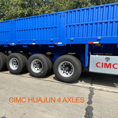 Semi-remorque à 4 essieux à plateau à paroi latérale de 1000 mm, charge utile maximale de 60 tonnes de pneus 12.00R20