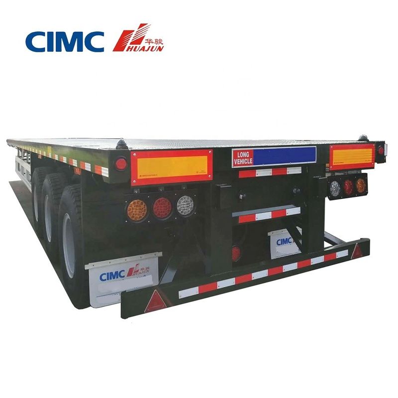 CIMC HUAJUN 3 essieu 40 pieds conteneur plat semi-remorque avec 12 serrures de torsion et 12380 * 2500 Taille
