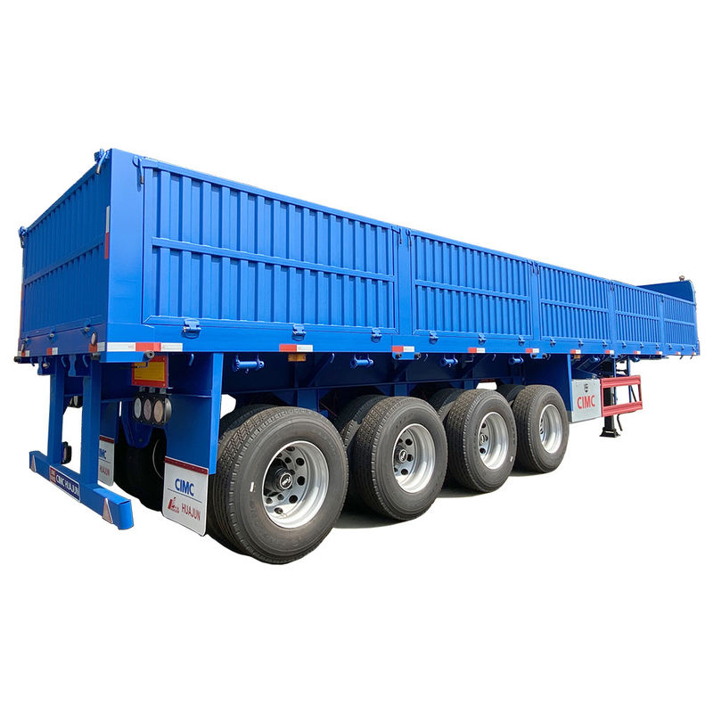 Semi-remorque à 4 essieux à plateau à paroi latérale de 1000 mm, charge utile maximale de 60 tonnes de pneus 12.00R20